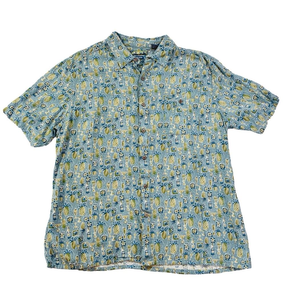 Campia Vintage Hawaiian Shirt Men's XL Colorful Pineapple Beer Cocktails Print